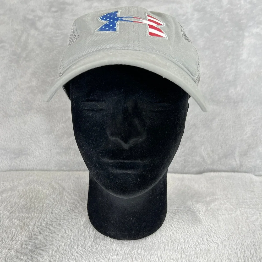 Under Armour American Flag Trucker Hat Gray Patriotic USA Mesh Snapback Cap